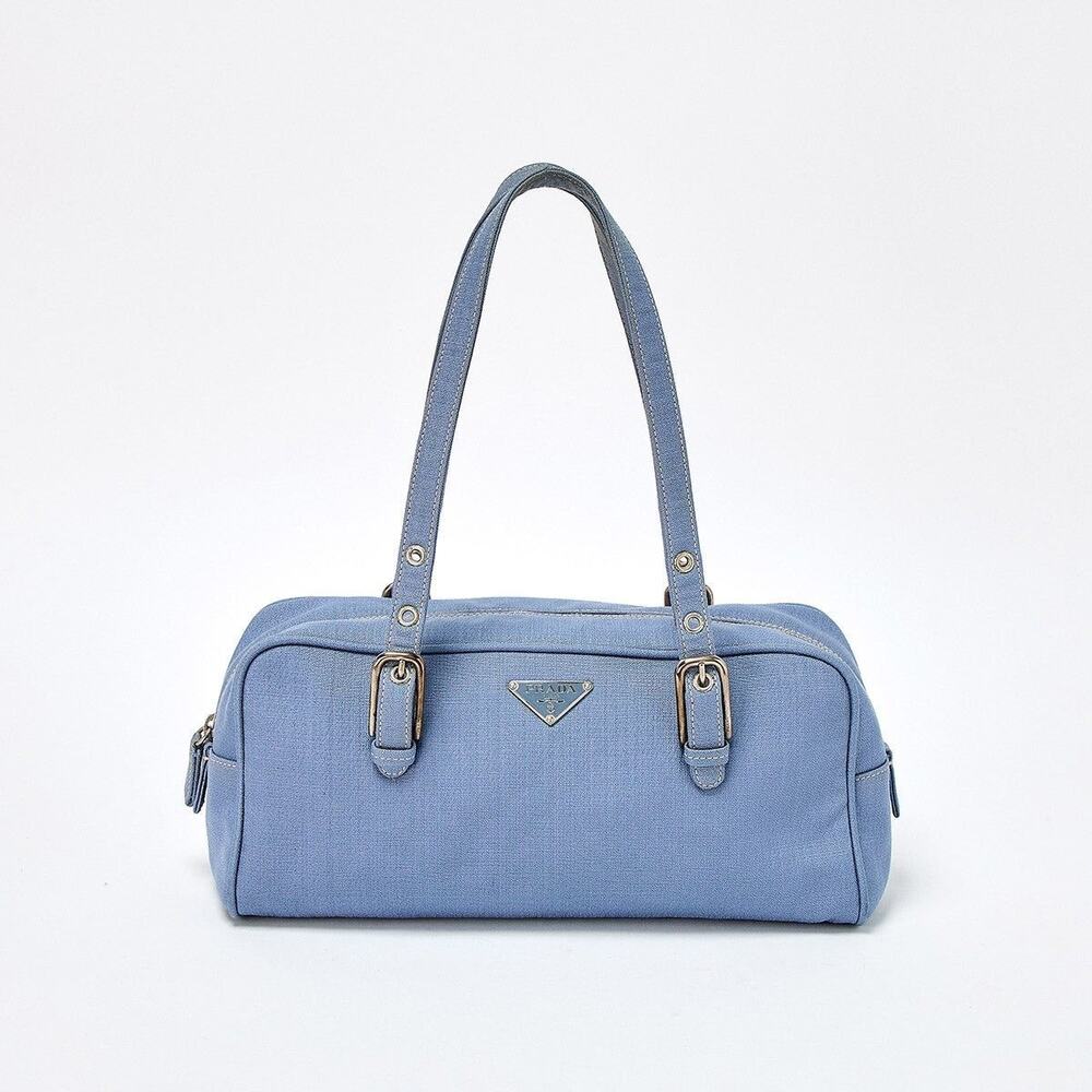 Prada Canvas Triangle Shoulder Bag Blue